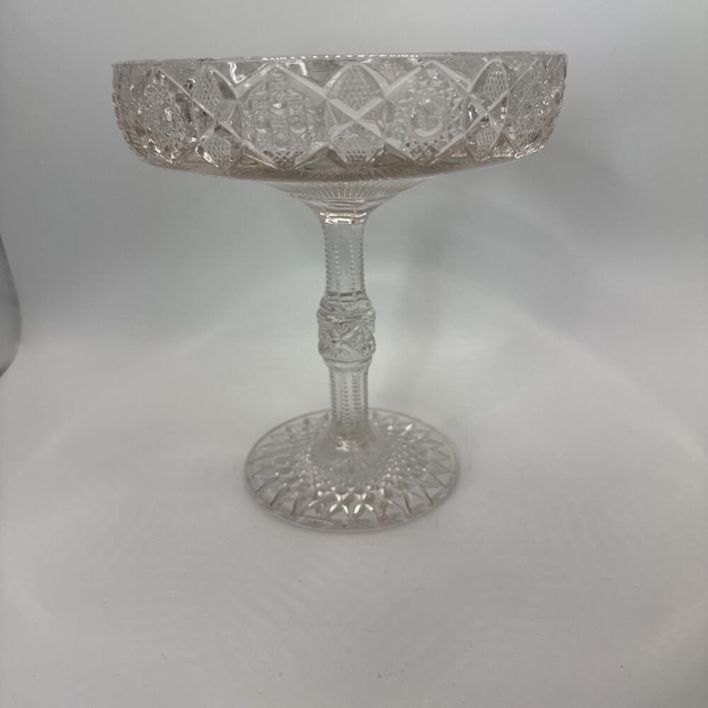 VTG Indiana Pink Cut‎ Glass Diamond Point Pedestal Compote Candy Dish dish